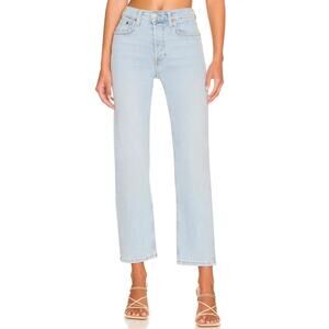 Re/Done 70s Stove Pipe Straight Leg Stretch Denim Blue Jeans in River Fade Sz 30